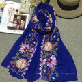 Fashion new arrival best selling popular knitting 100 viscose women floral wide Cotton scarf lady Embrodiery scarf